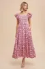 Magenta Floral Flutter Cap Sleeve Maxi Dress sold by Pinkblush