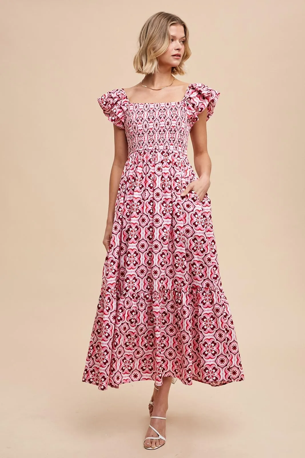Magenta Floral Flutter Cap Sleeve Maxi Dress sold by Pinkblush product image thumbnail 3