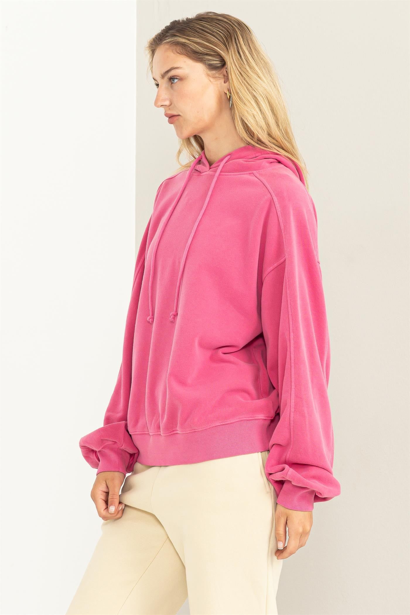 Fuchsia Faded Wash Drawstring Hoodie sold by Pinkblush product image thumbnail 2