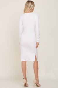 White Ribbed Basic Long Sleeve Midi Dress sold by Pinkblush