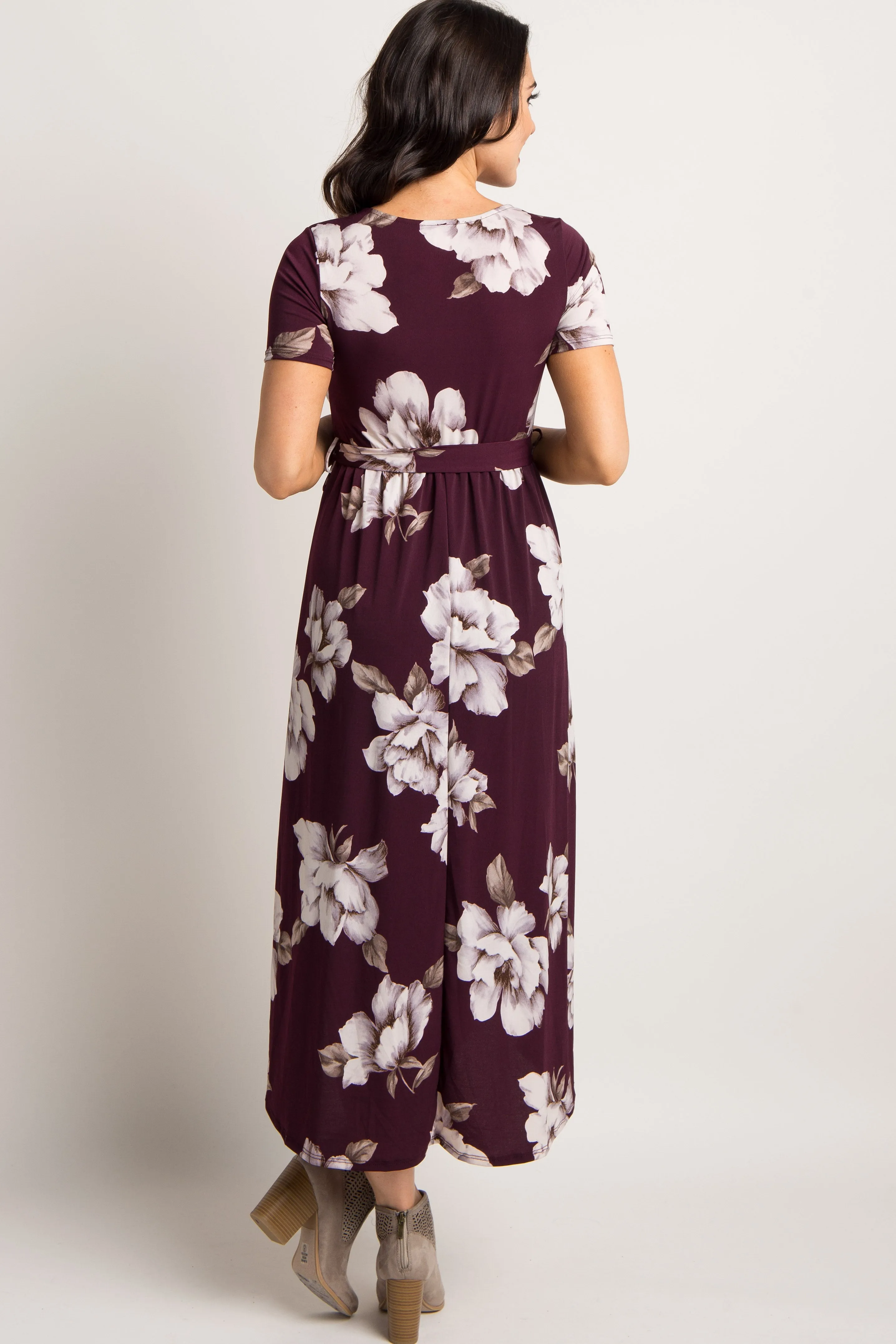 Plum Floral Hi-Low Wrap Dress sold by Pinkblush product image thumbnail 3