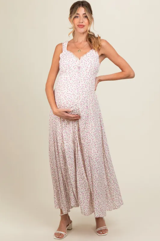Lavender Floral Button Down Maternity Maxi Dress sold by Pinkblush