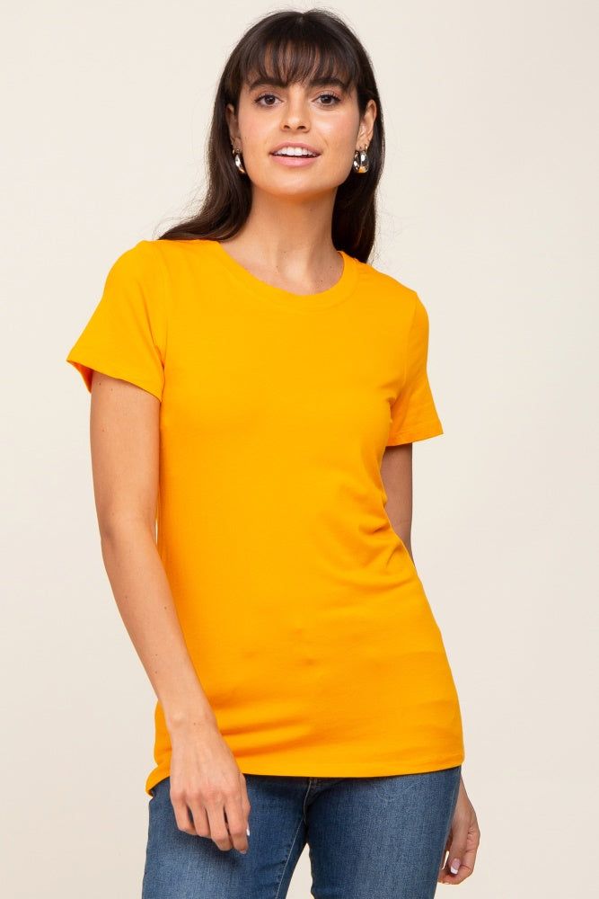 Orange Basic Crew Neck Tee sold by Pinkblush