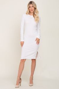 White Ribbed Basic Long Sleeve Midi Dress sold by Pinkblush