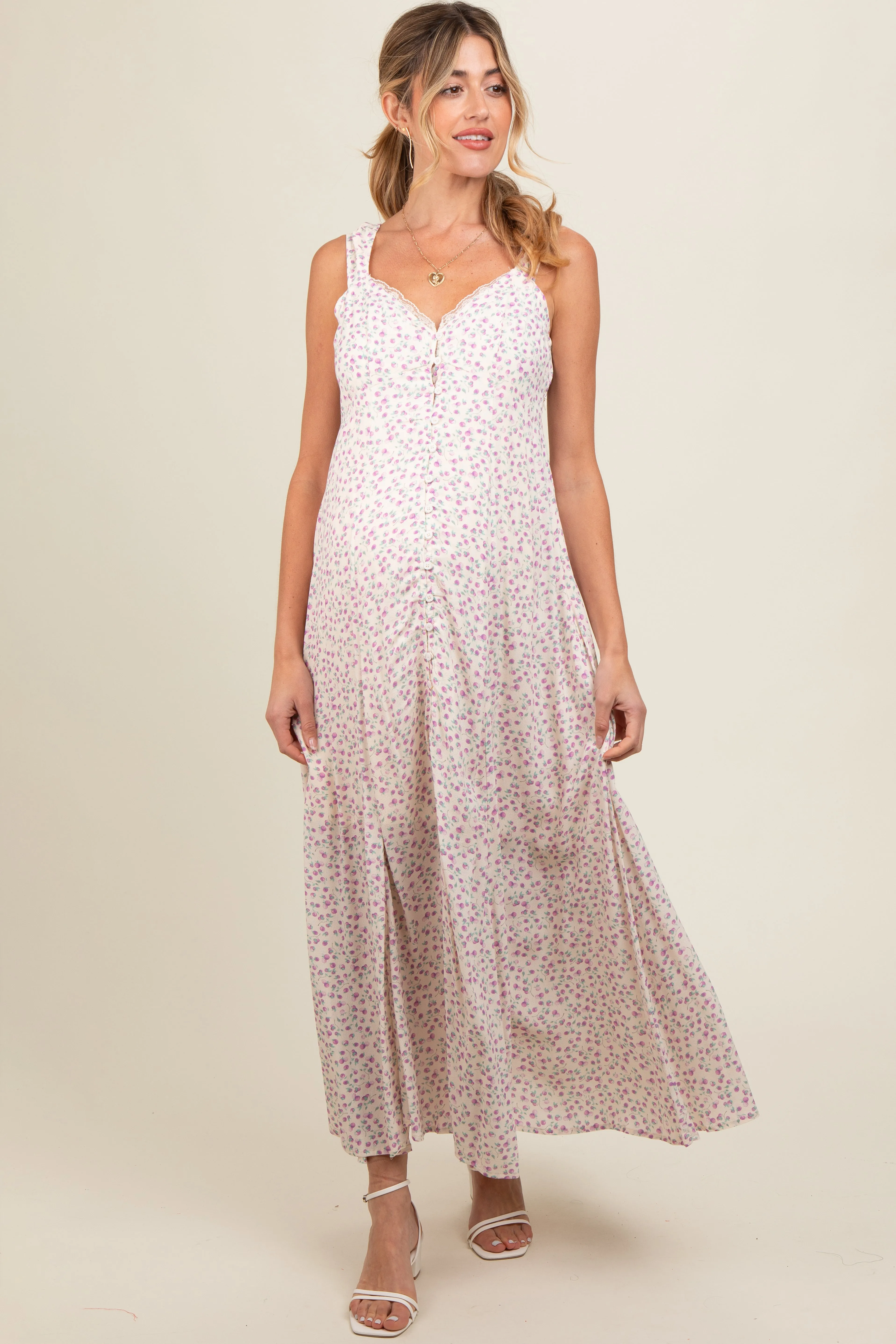Lavender Floral Button Down Maternity Maxi Dress sold by Pinkblush product image thumbnail 2