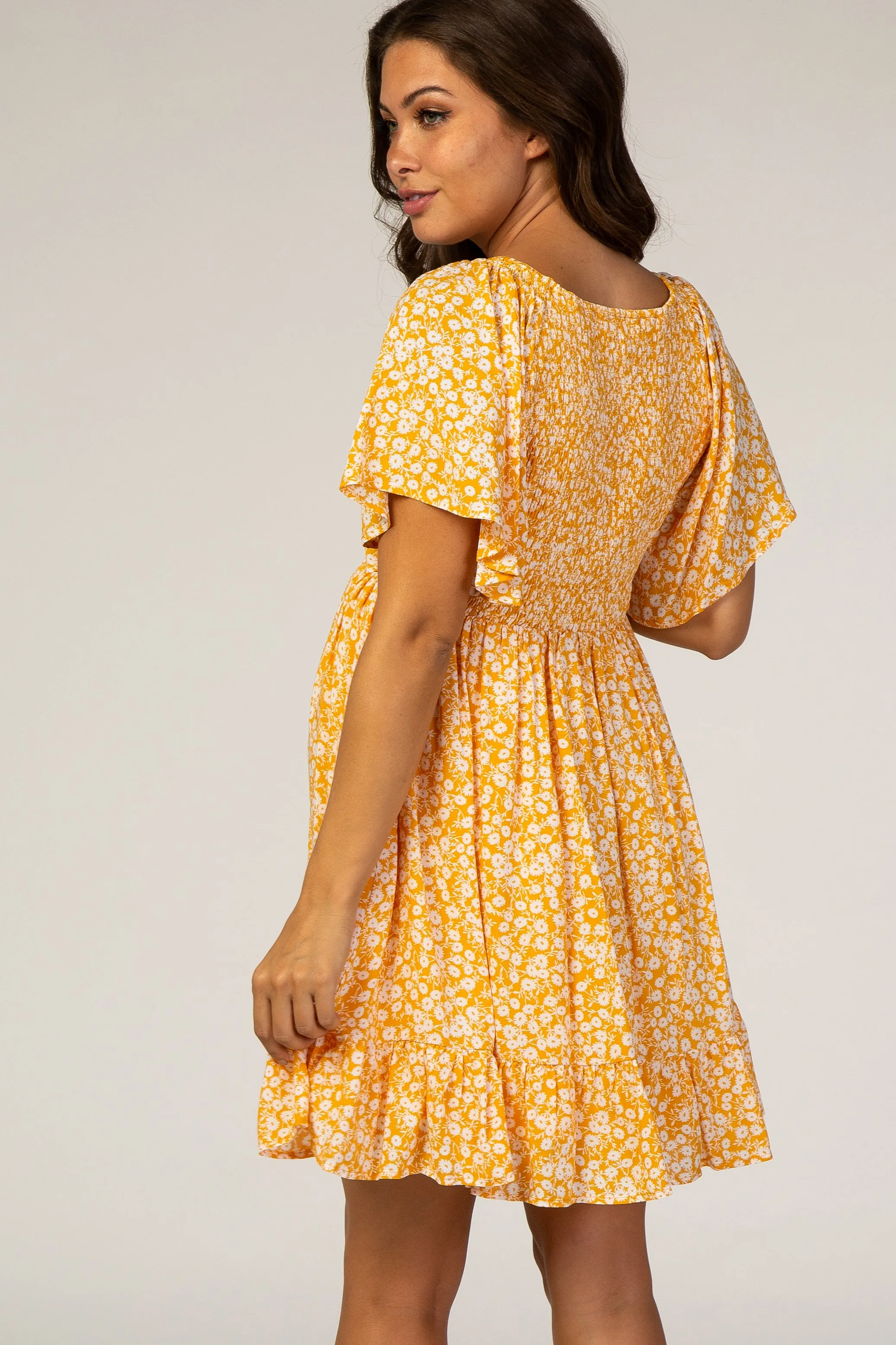 Yellow Floral Smocked Ruffle Maternity Dress sold by Pinkblush product image thumbnail 3