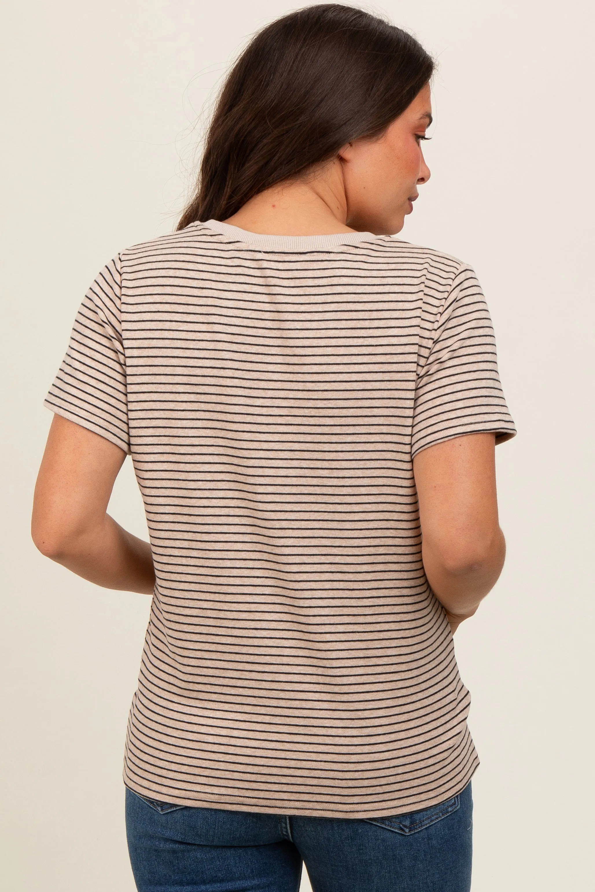 Beige Striped Short Sleeve Maternity Top sold by Pinkblush product image thumbnail 3