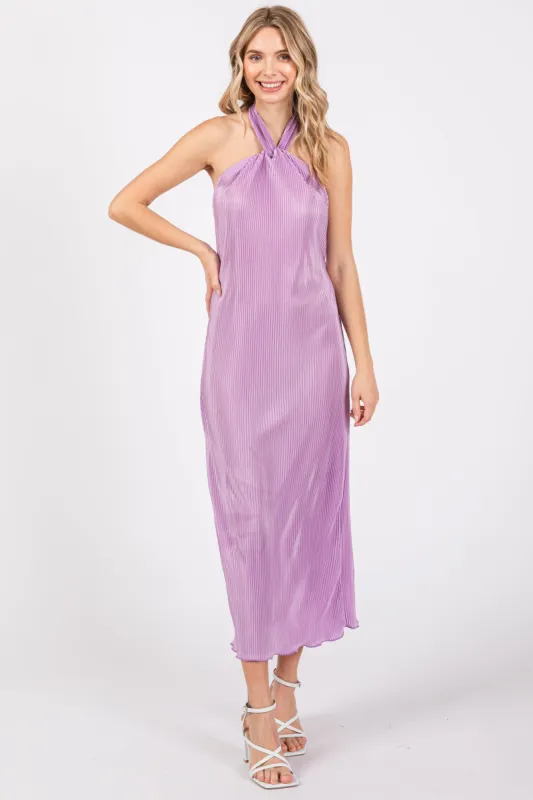 Lavender Knot Front Plisse Halter Midi Dress sold by Pinkblush