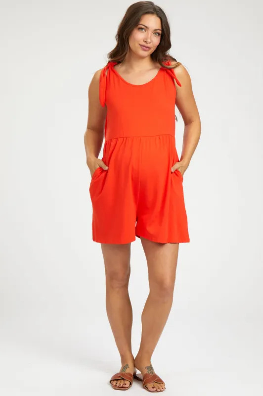 Coral Knot Strap Maternity Romper sold by Pinkblush