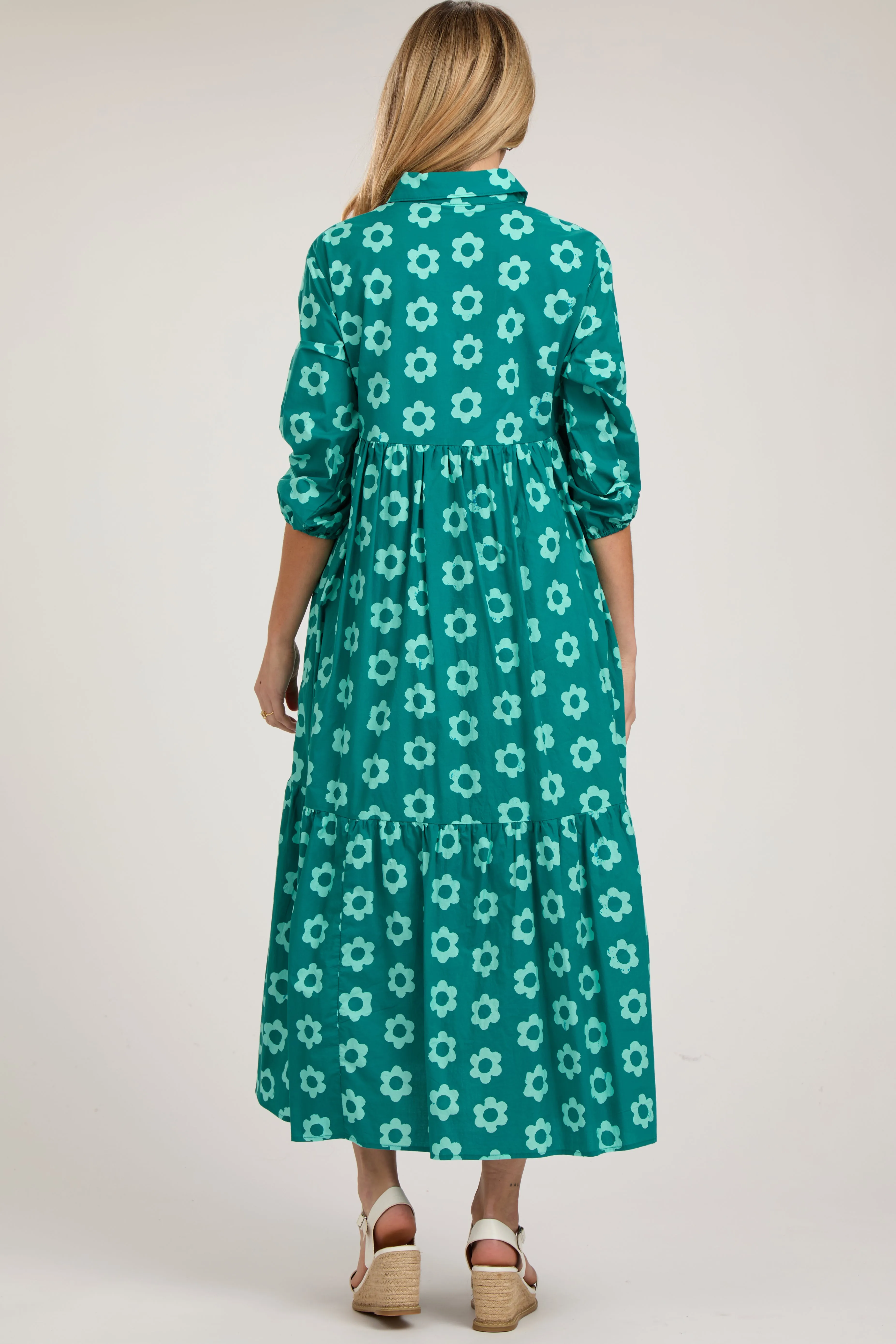 Emerald Floral 3/4 Sleeve Collared Maternity Maxi Dress sold by Pinkblush product image thumbnail 3