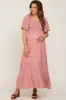 Mauve Floral Smocked Flounce Sleeve Maternity Maxi Dress sold by Pinkblush
