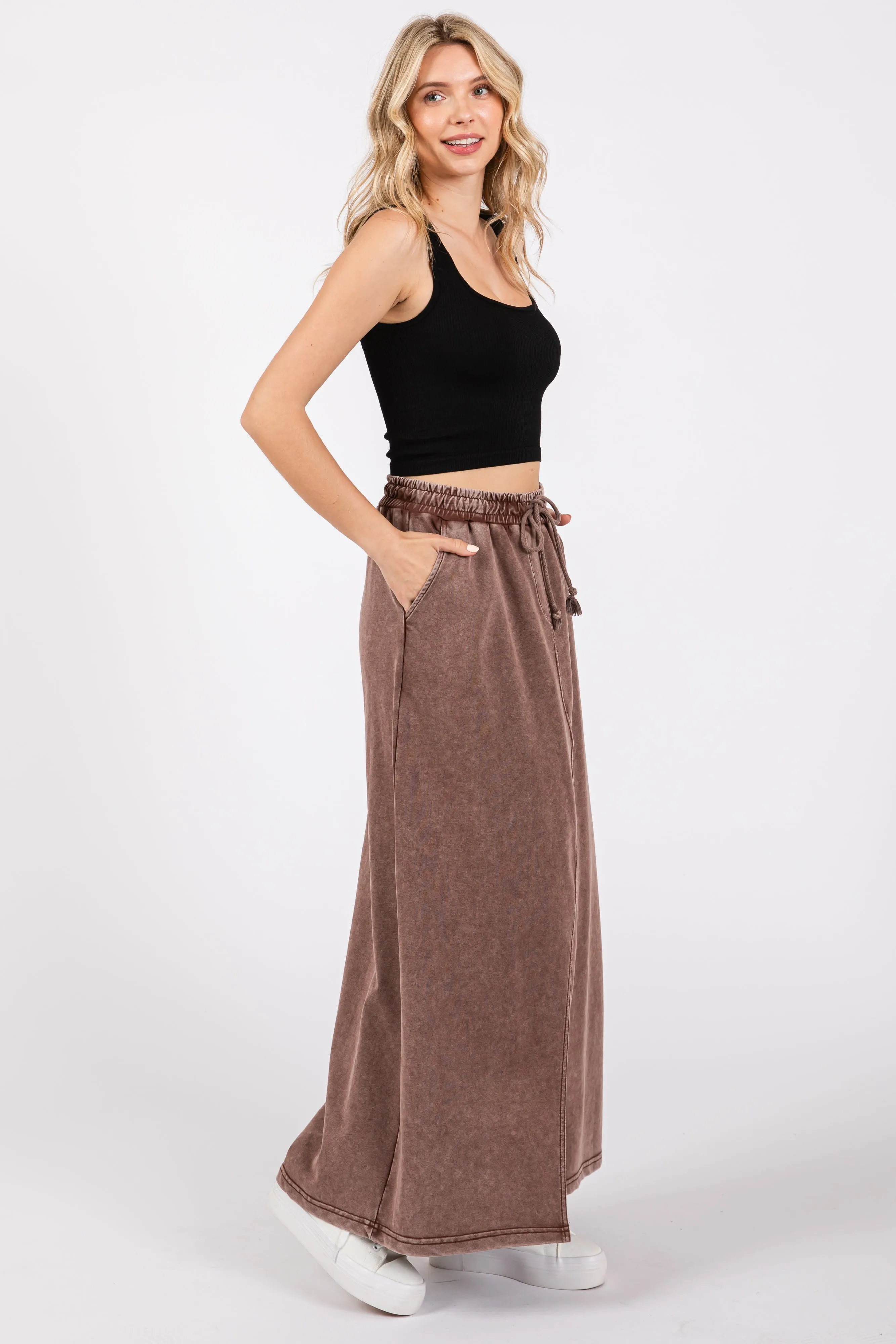Brown Terry Drawstring Midi Skirt sold by Pinkblush product image thumbnail 2