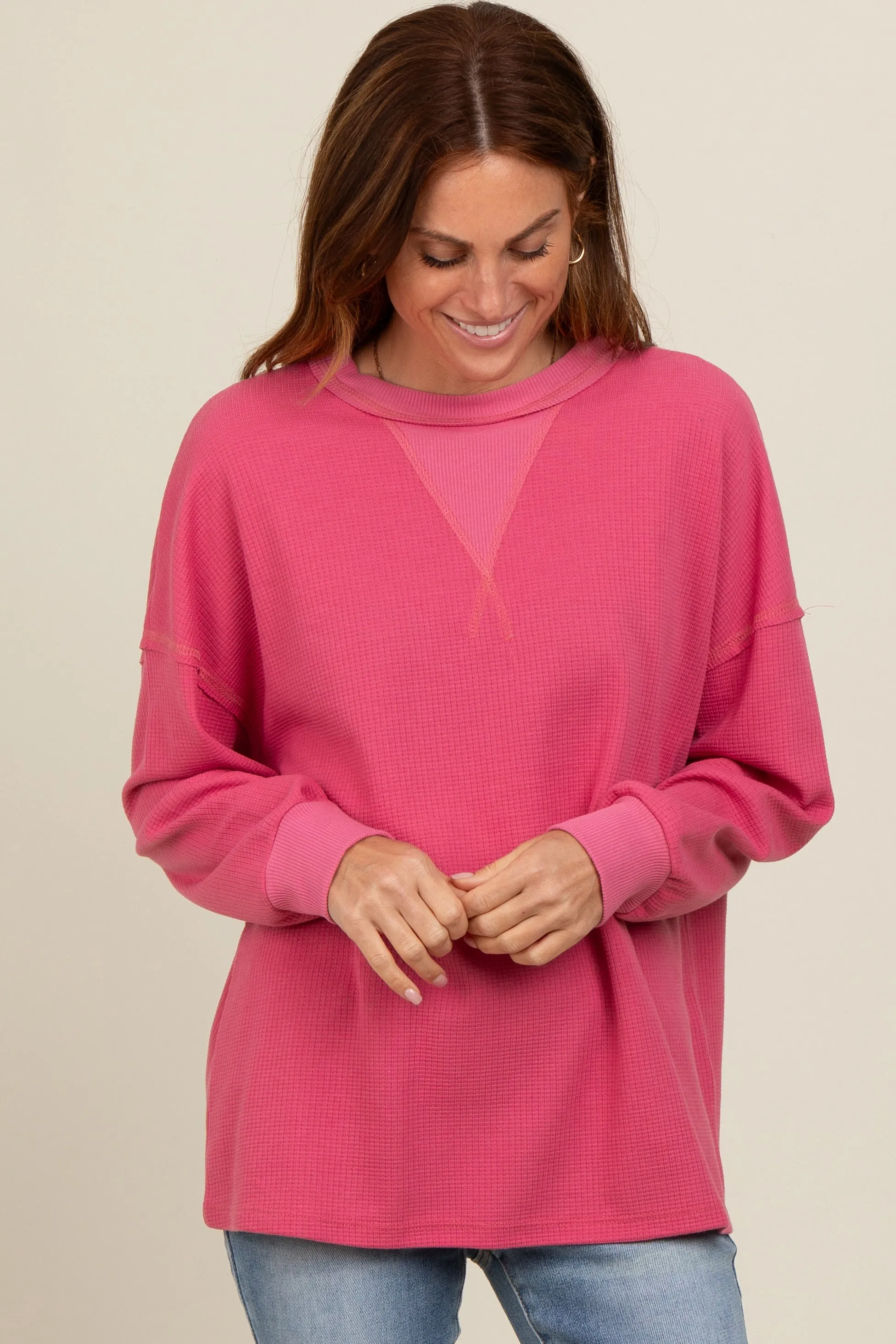 Pink Waffle Knit Sweatshirt sold by Pinkblush