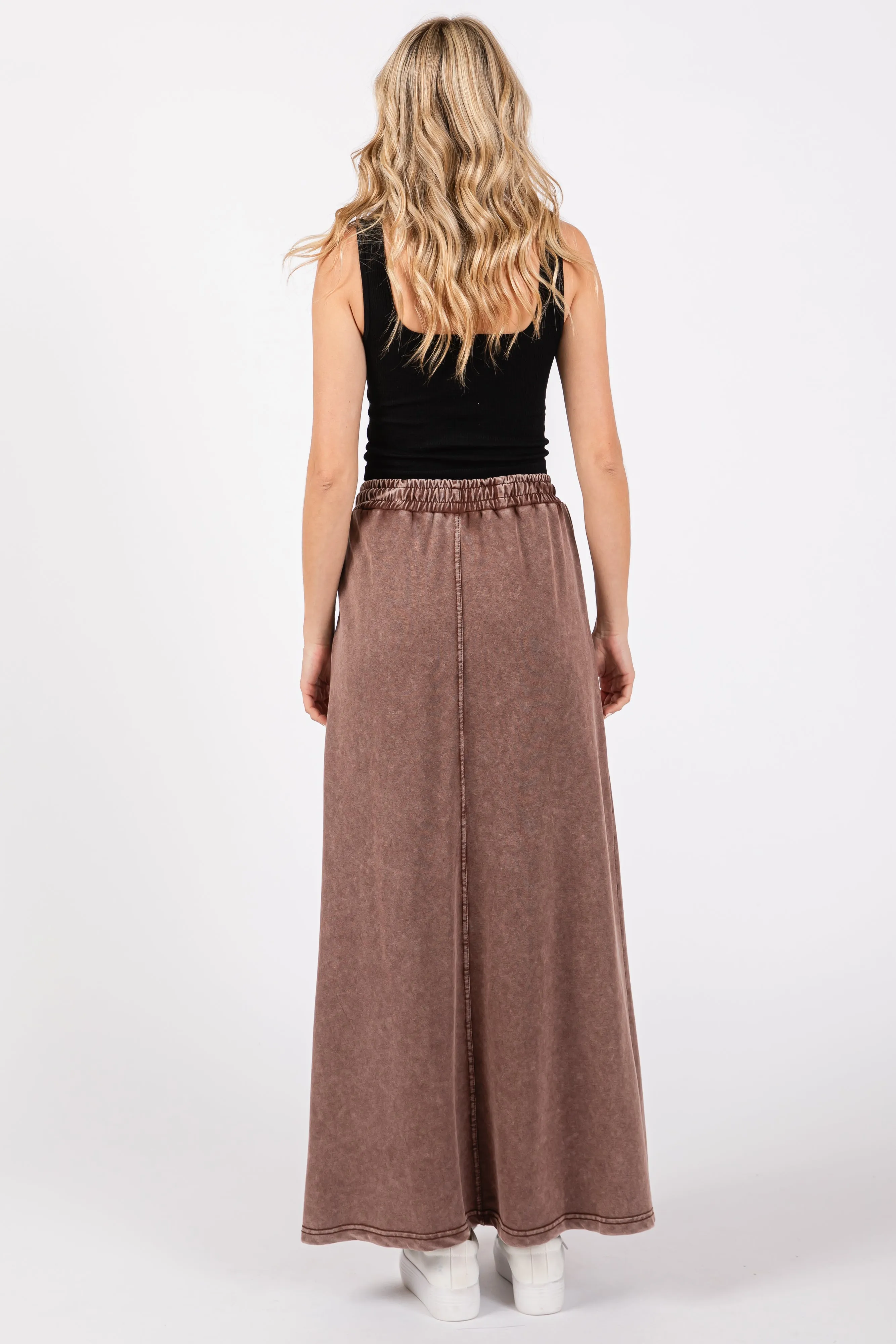 Brown Terry Drawstring Midi Skirt sold by Pinkblush product image thumbnail 3