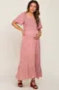Mauve Floral Smocked Flounce Sleeve Maternity Maxi Dress sold by Pinkblush