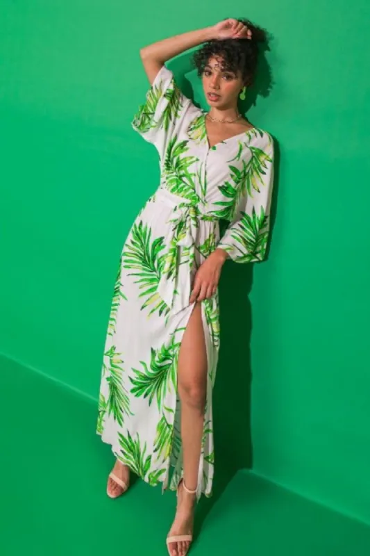 Ivory Green Tropical Print Maxi Dress sold by Pinkblush