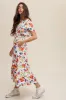 Ivory Floral Flutter Sleeve Smocked Midi Dress sold by Pinkblush