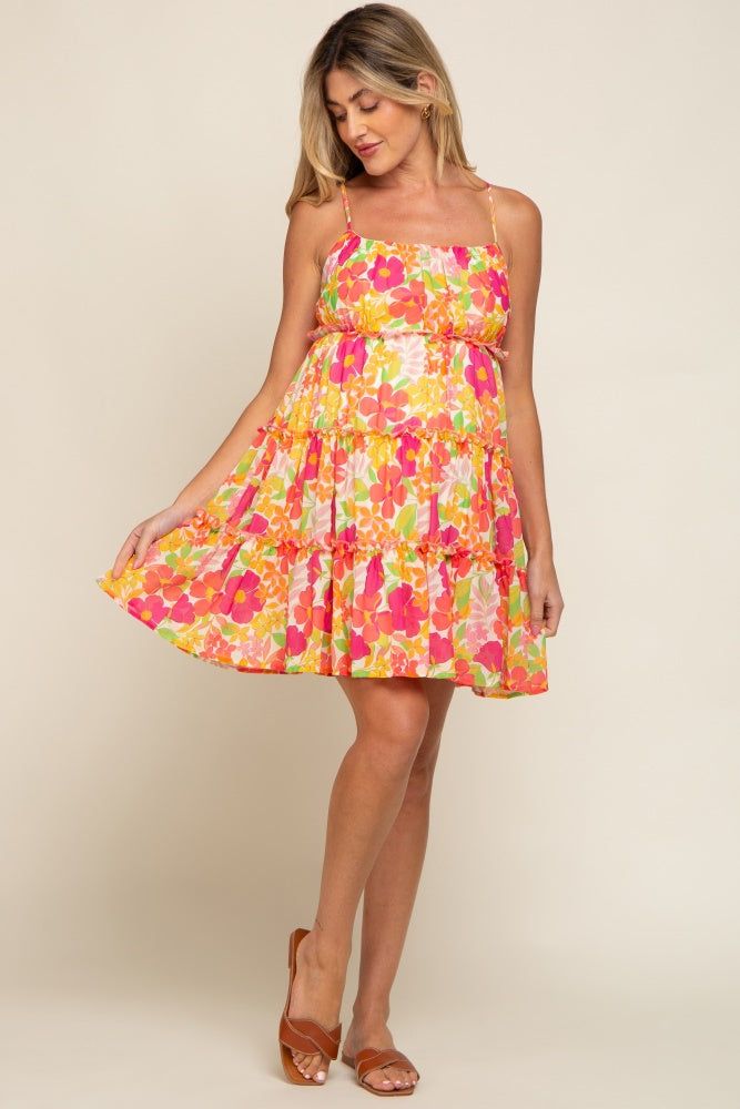 Orange Floral Ruffle Tiered Maternity Dress sold by Pinkblush product image thumbnail 4