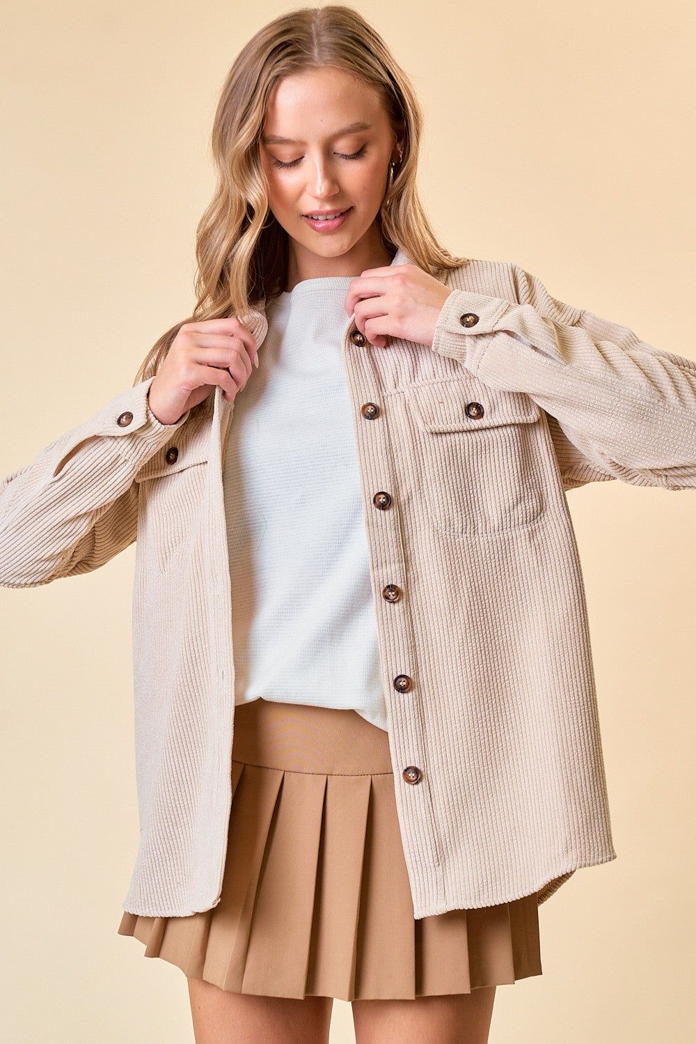 Beige Corduroy Button Down Jacket sold by Pinkblush product image thumbnail 5