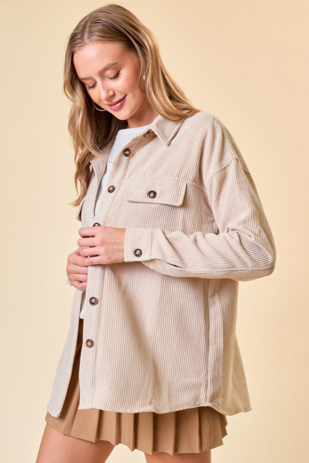 Beige Corduroy Button Down Jacket sold by Pinkblush product image thumbnail 2