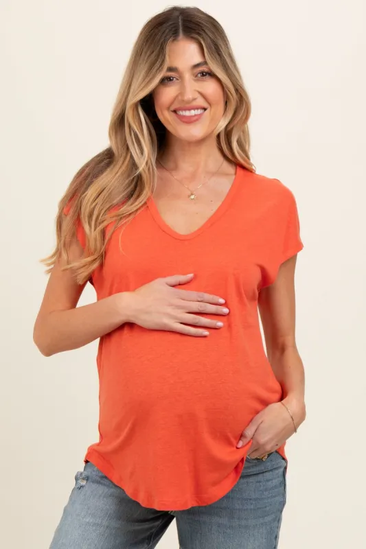 Orange V-Neck Maternity Top sold by Pinkblush