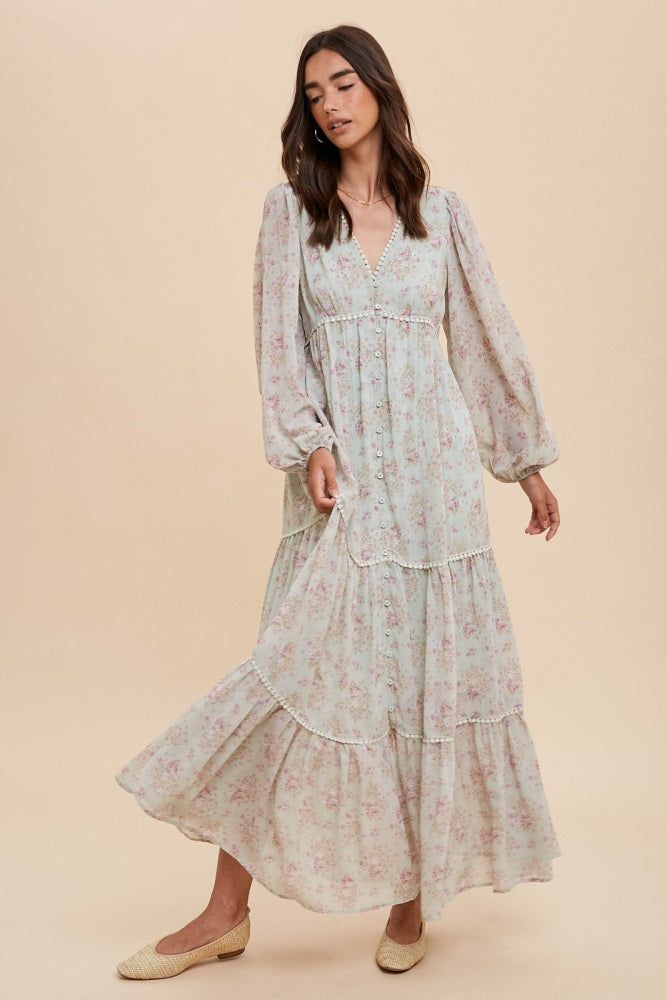 Mint Green Floral Button Front Maternity Maxi Dress sold by Pinkblush product image thumbnail 5