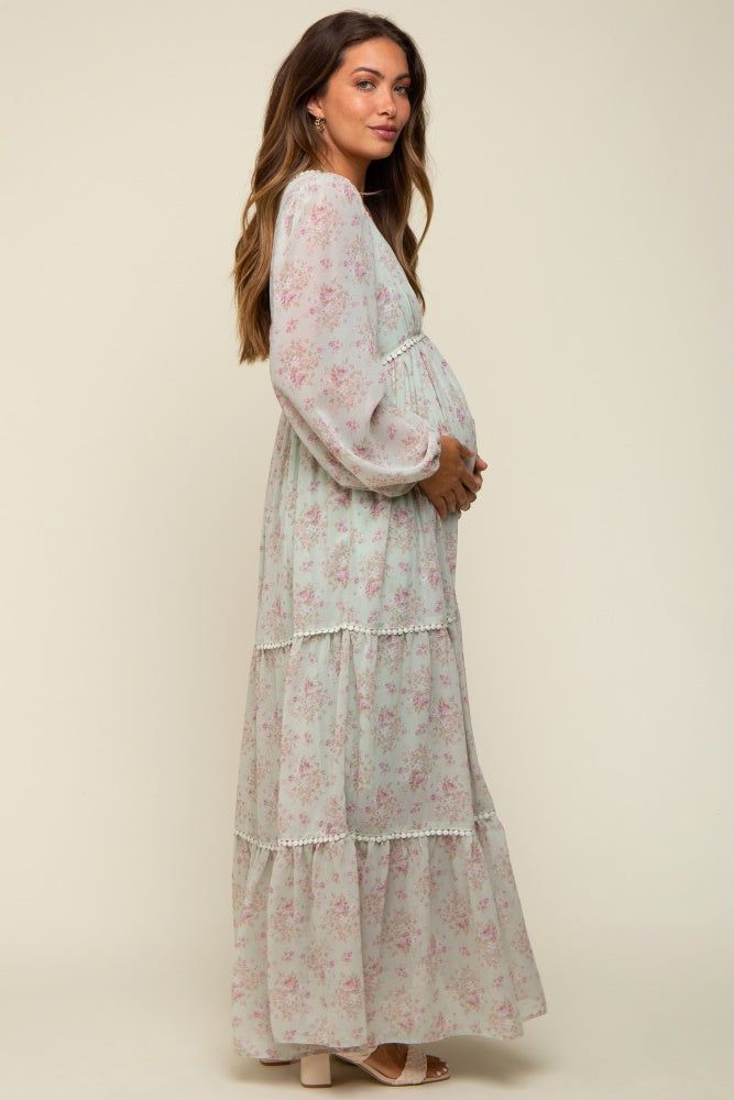 Mint Green Floral Button Front Maternity Maxi Dress sold by Pinkblush product image thumbnail 2