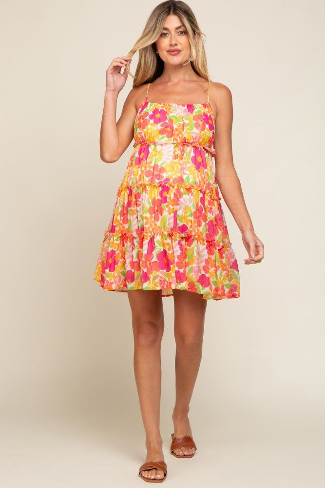 Orange Floral Ruffle Tiered Maternity Dress sold by Pinkblush product image thumbnail 5