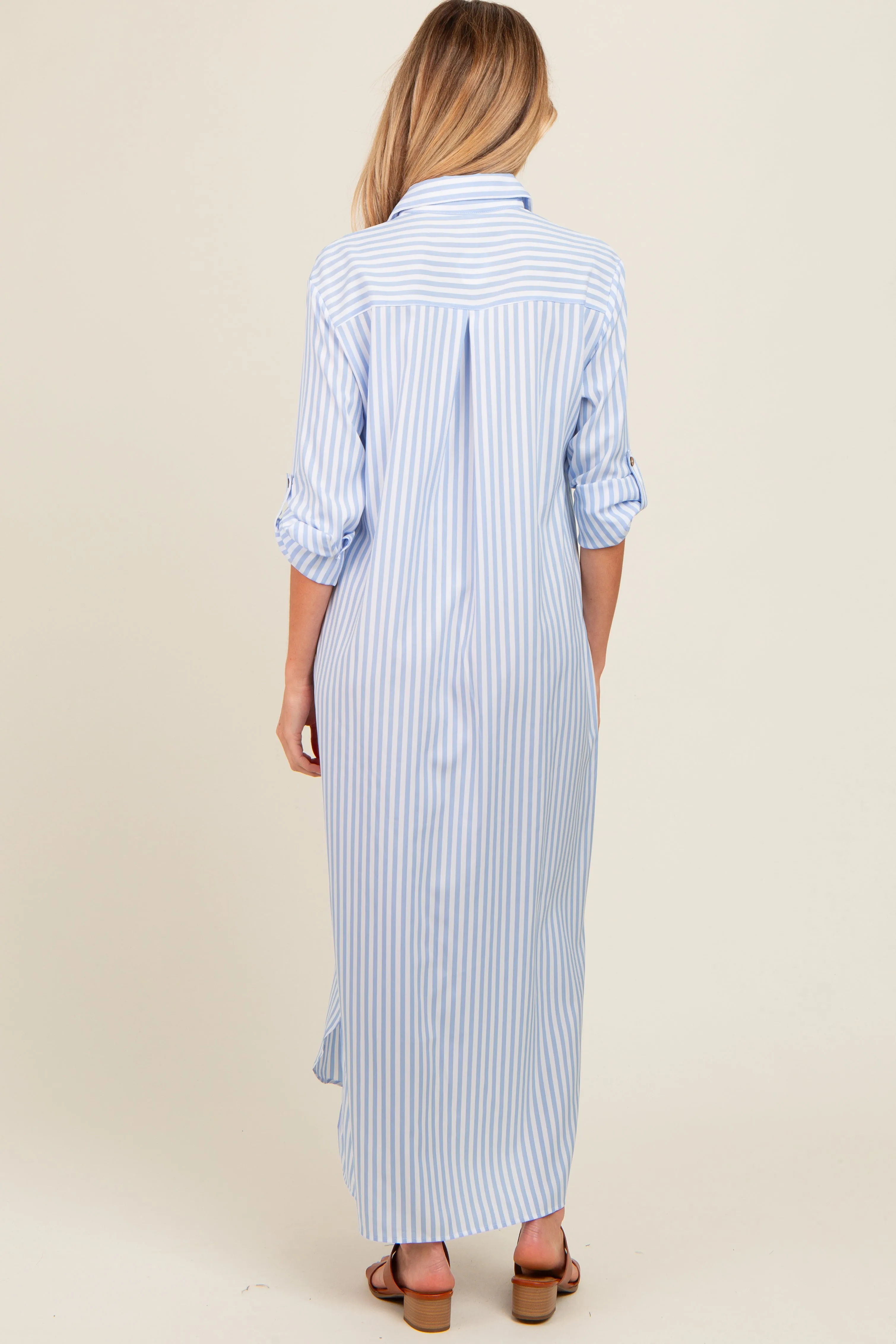 Light Blue Striped Button Down Maternity Maxi Dress sold by Pinkblush product image thumbnail 4