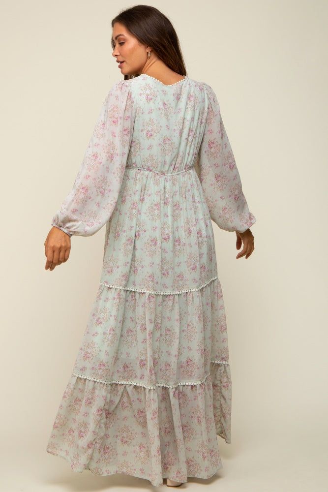 Mint Green Floral Button Front Maternity Maxi Dress sold by Pinkblush product image thumbnail 3