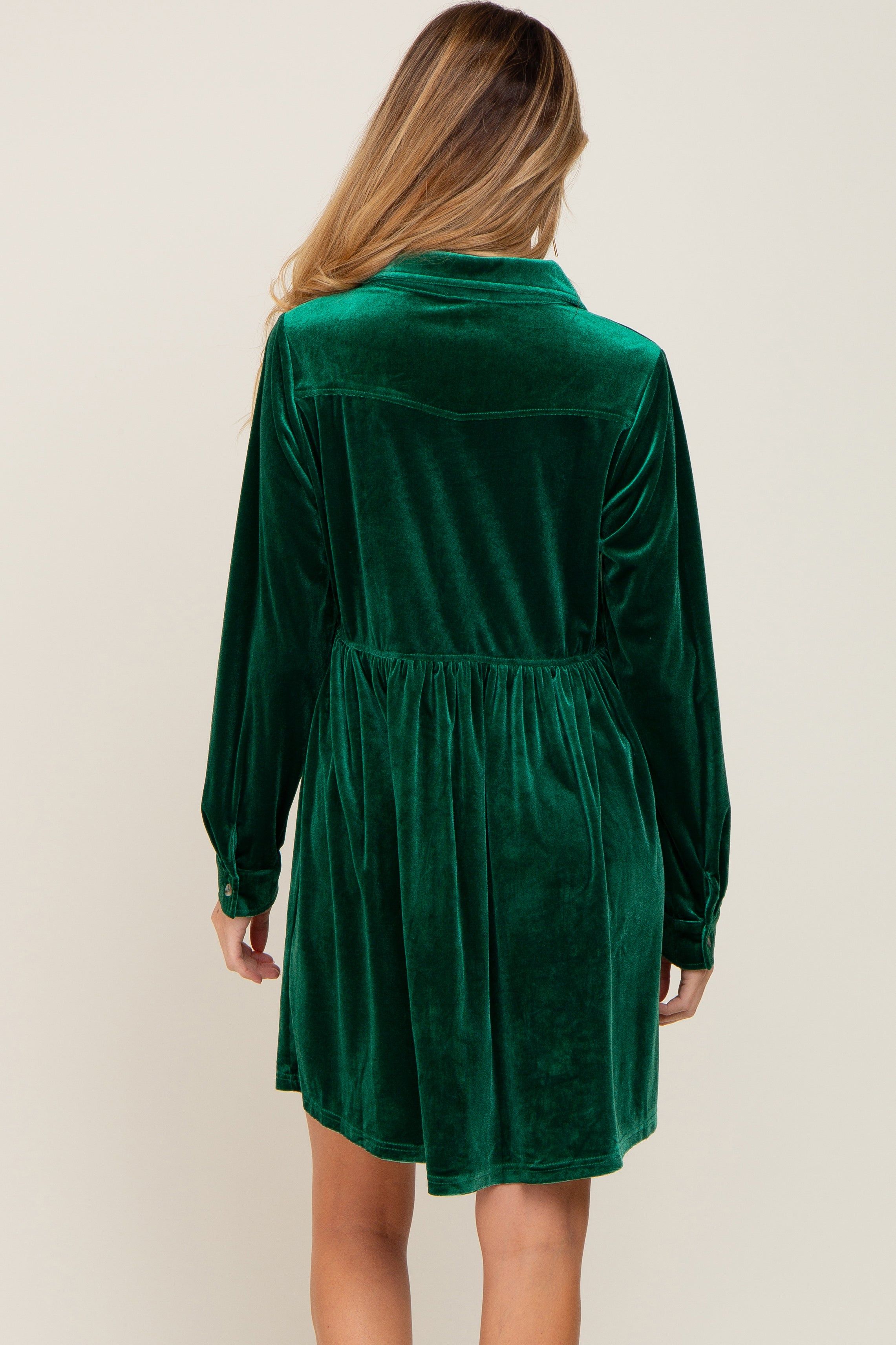 Emerald Green Velvet Button Down Maternity Mini Dress sold by Pinkblush product image thumbnail 3