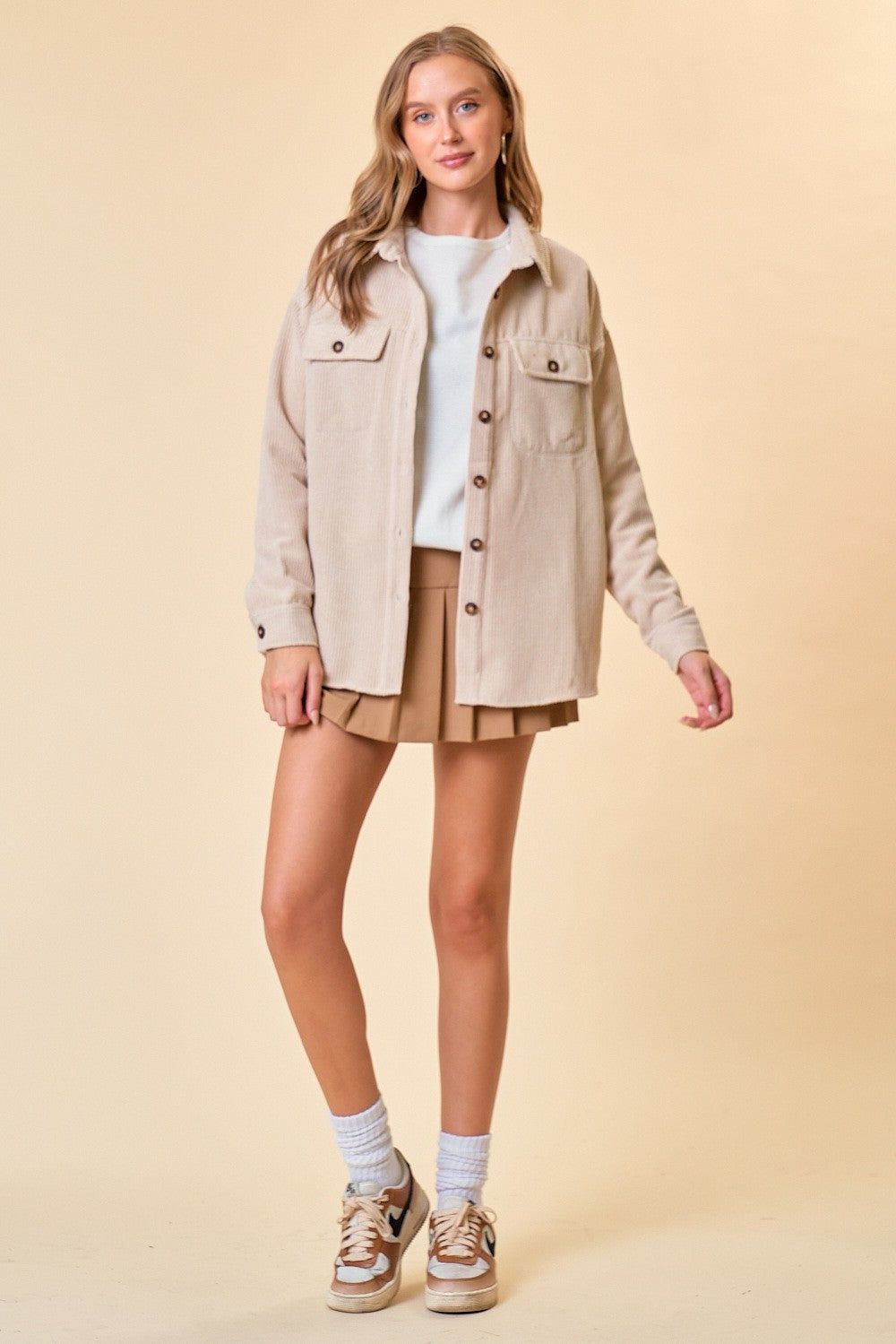 Beige Corduroy Button Down Jacket sold by Pinkblush product image thumbnail 4