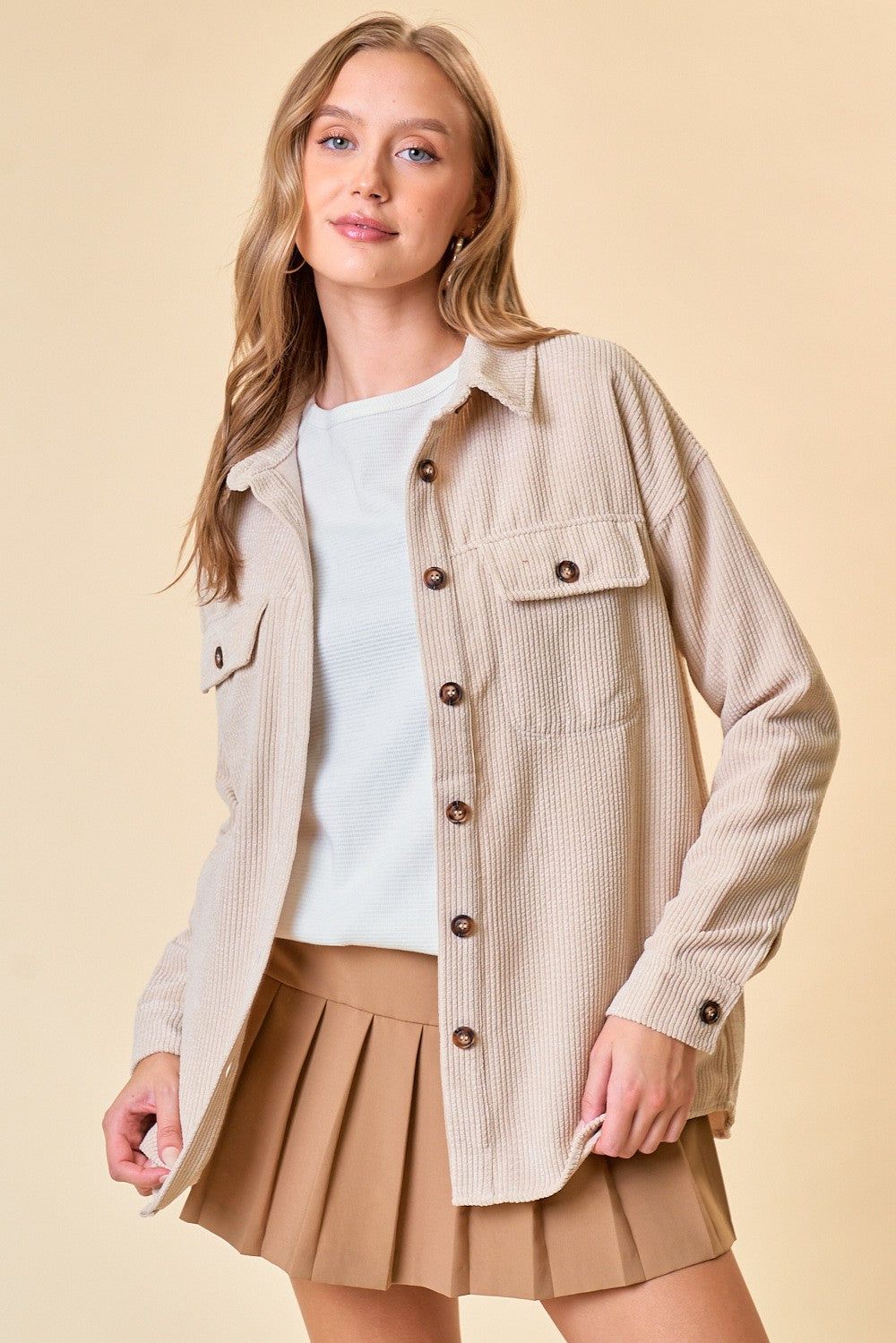 Beige Corduroy Button Down Jacket sold by Pinkblush