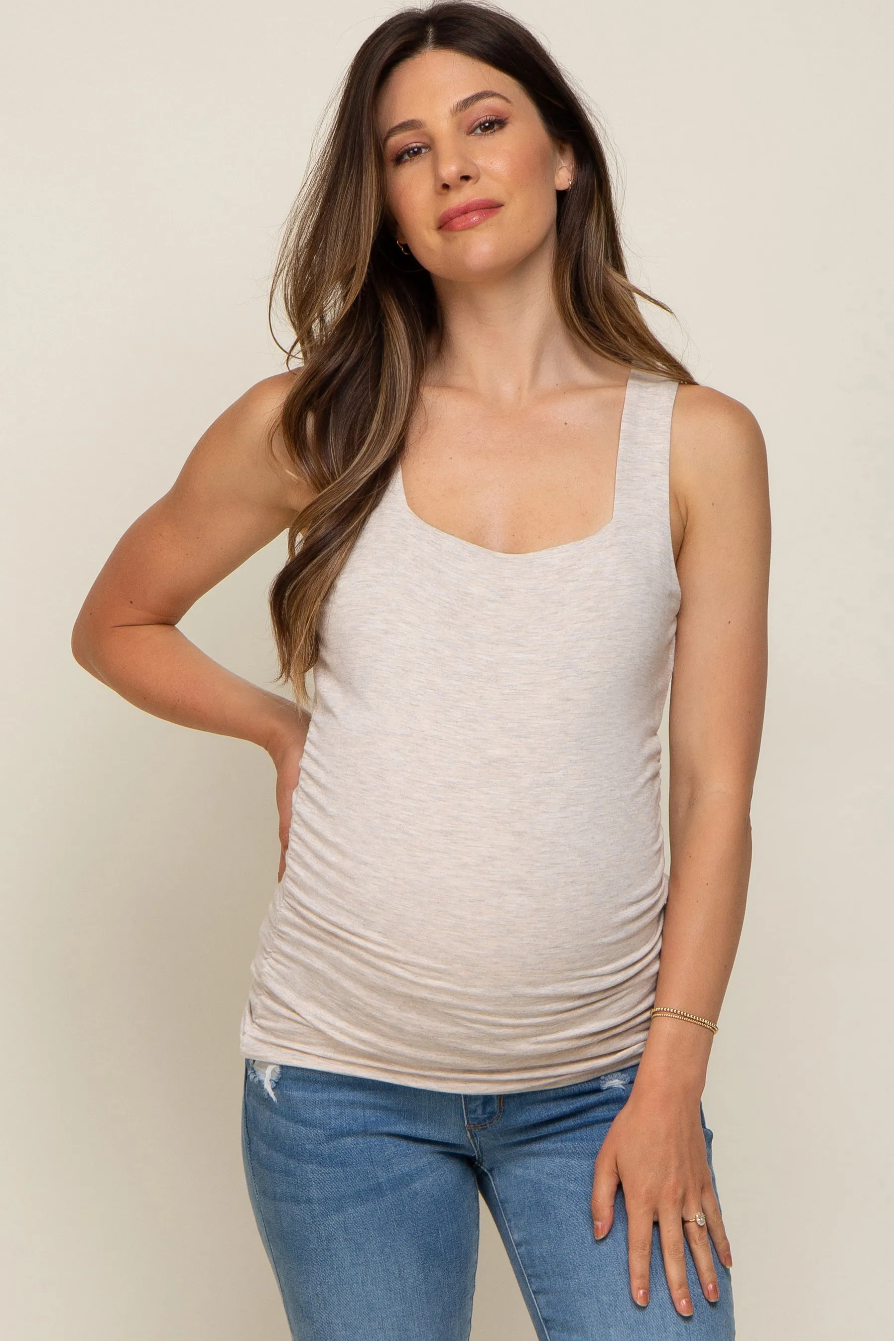 Cream Square Neck Ruched Sides Maternity Top sold by Pinkblush