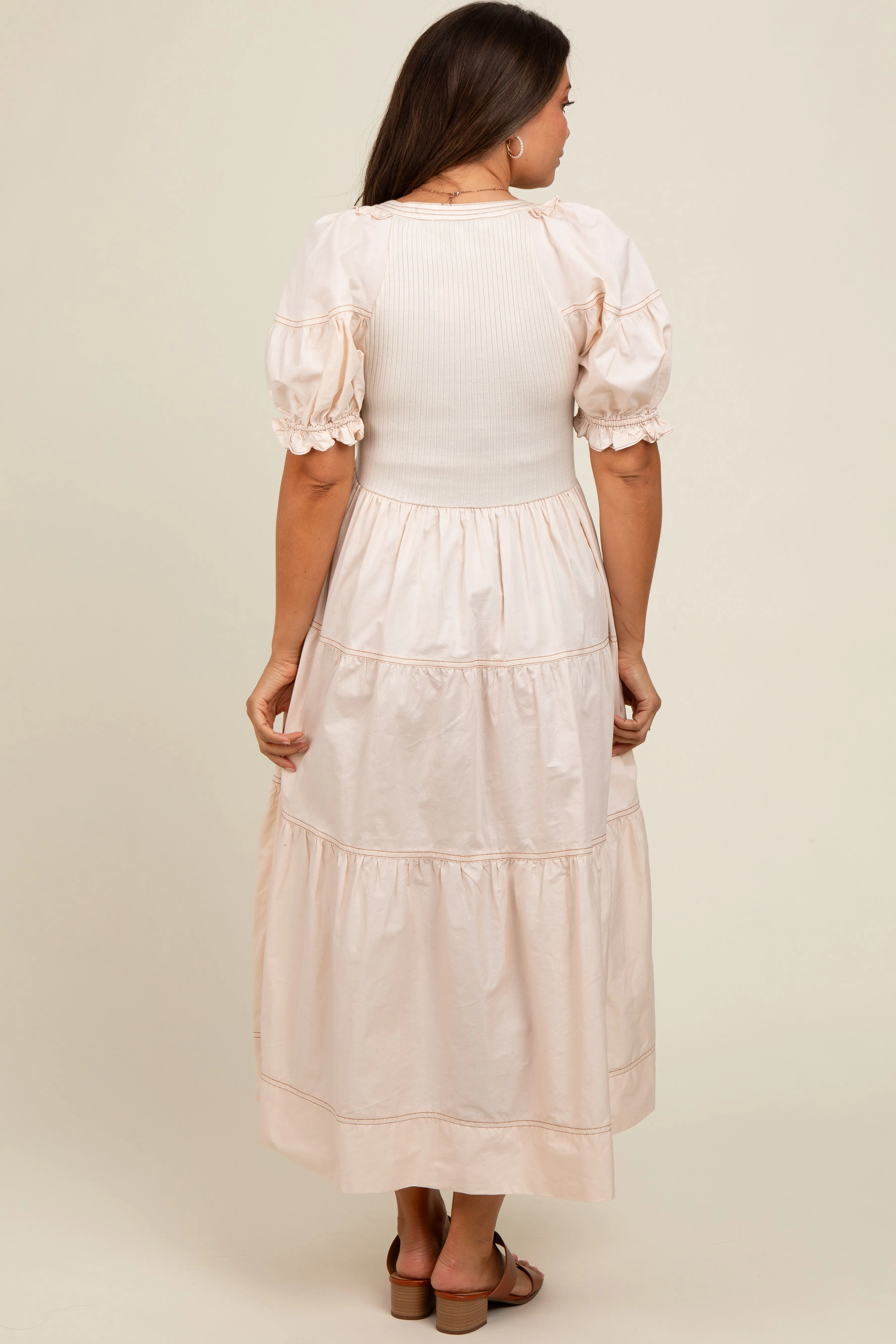 Cream Contrast Top Tiered Maternity Midi Dress sold by Pinkblush product image thumbnail 3