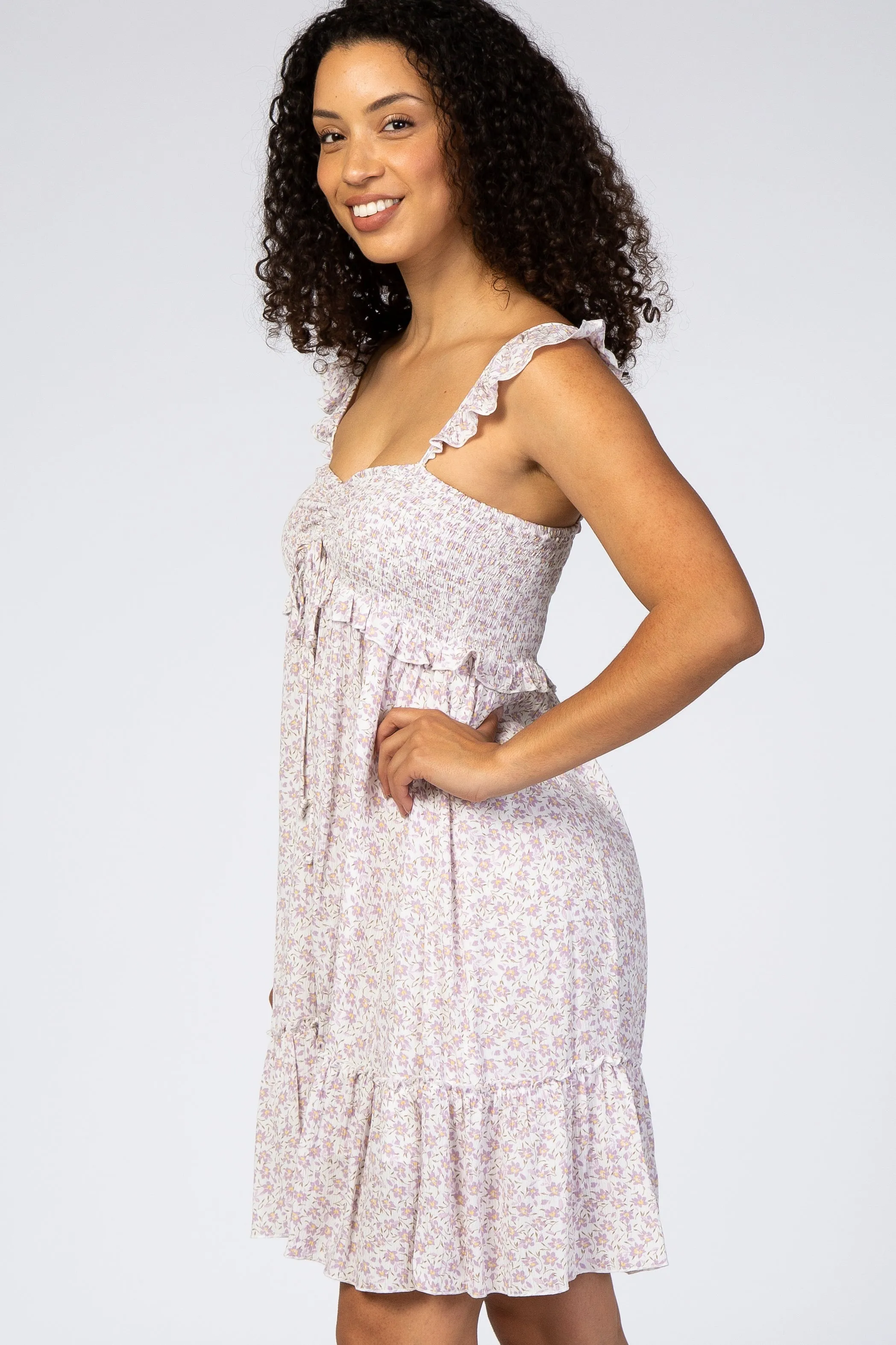 Lavender Floral Ruffle Sleeveless Mini Dress sold by Pinkblush product image thumbnail 2