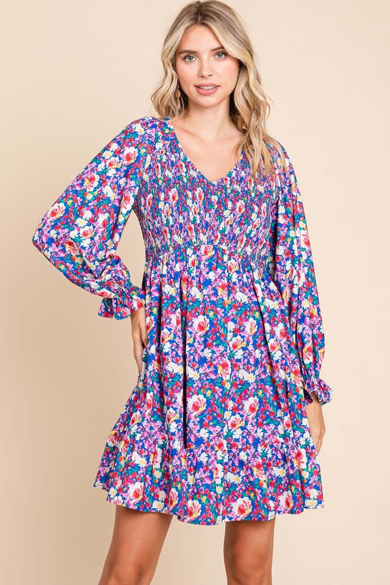 Royal Blue Floral Smocked V-Neck Maternity Dress sold by Pinkblush product image thumbnail 5