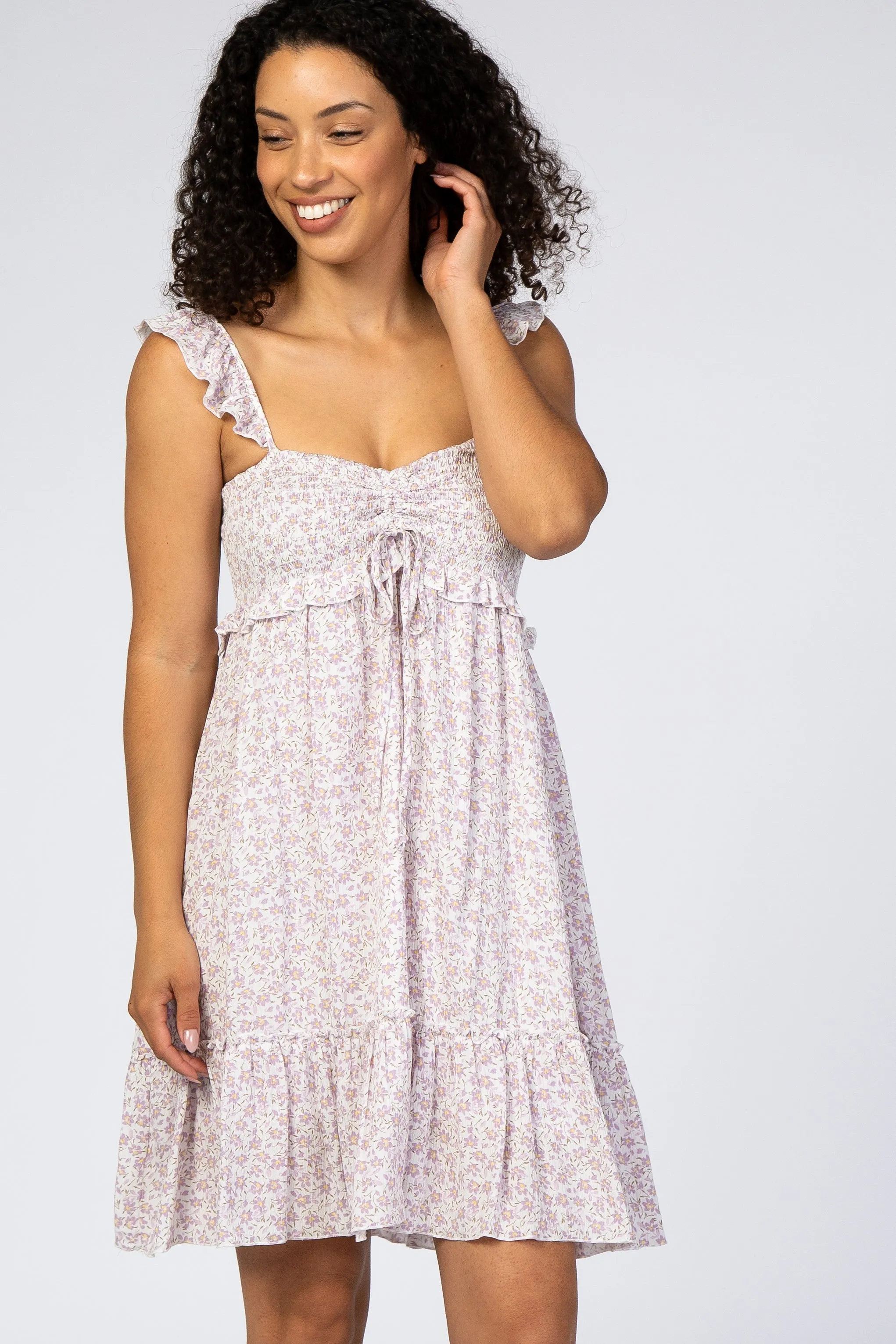 Lavender Floral Ruffle Sleeveless Mini Dress sold by Pinkblush product image thumbnail 4