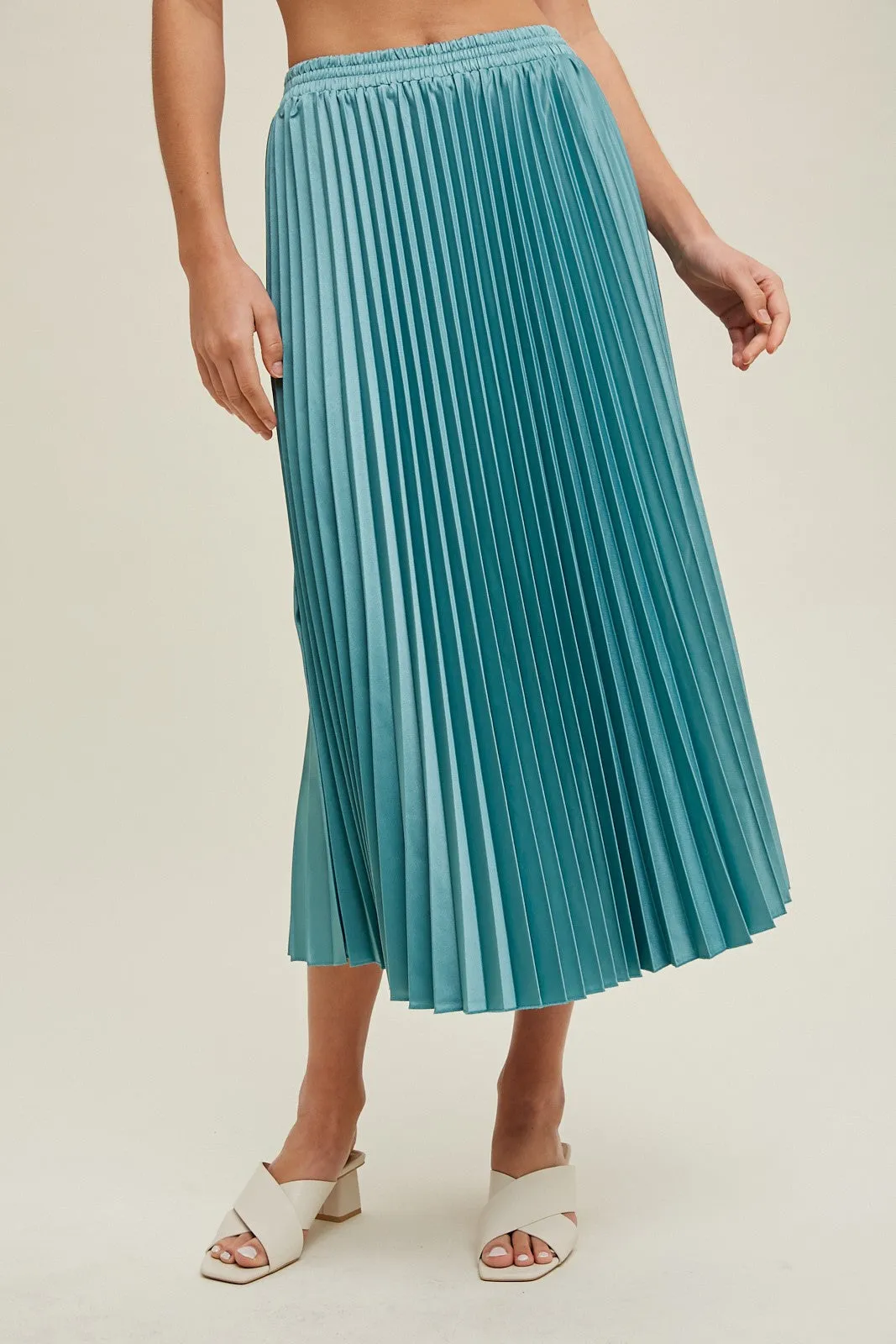 Aqua Satin Pleated Midi Skirt sold by Pinkblush product image thumbnail 2