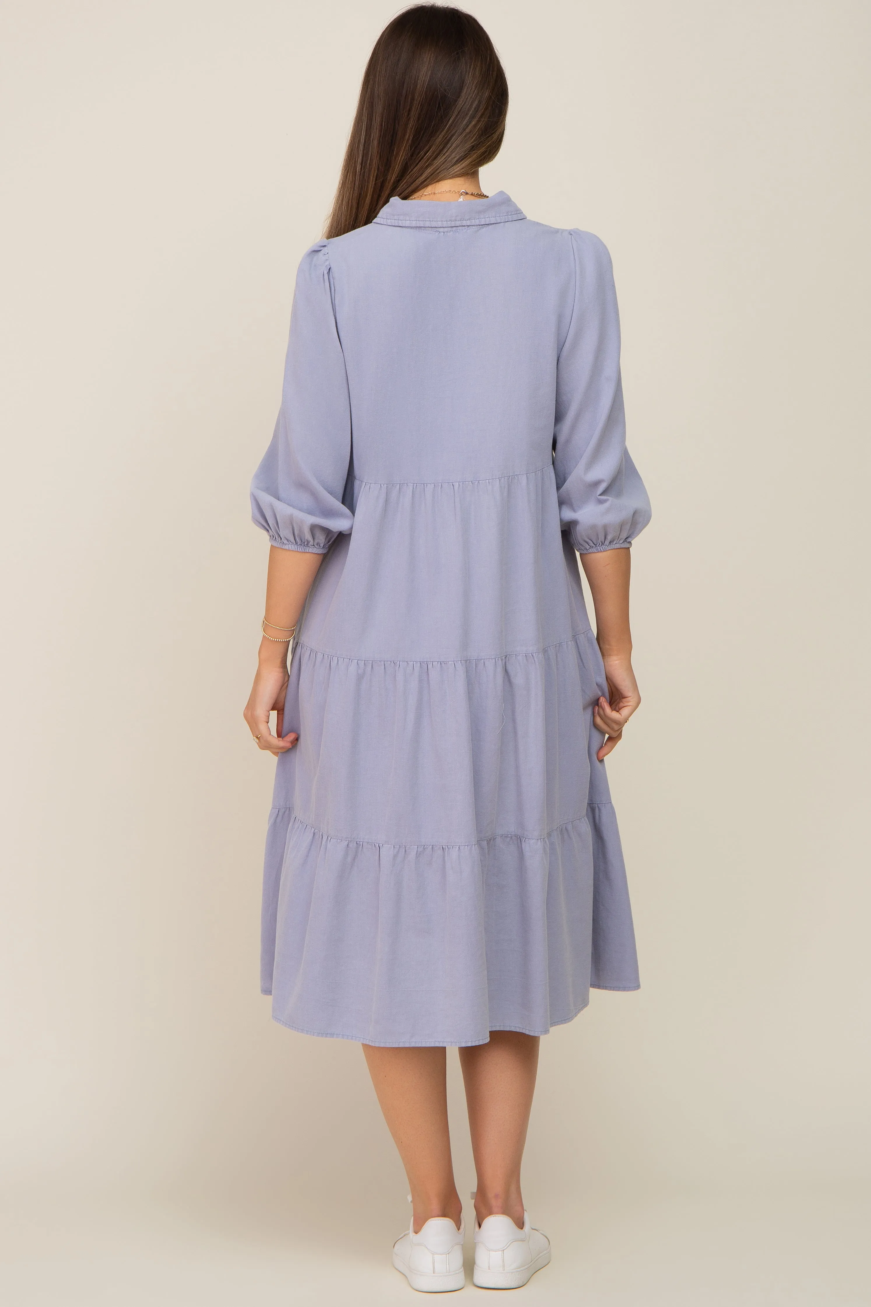 Light Blue Chambray Button Front Maternity Dress sold by Pinkblush product image thumbnail 3