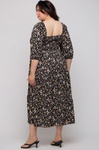 Black Floral Smocked Tiered Maternity Plus Maxi Dress sold by Pinkblush