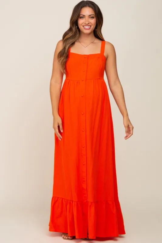 Red Orange Front Button Sleeveless Maternity Maxi Dress sold by Pinkblush