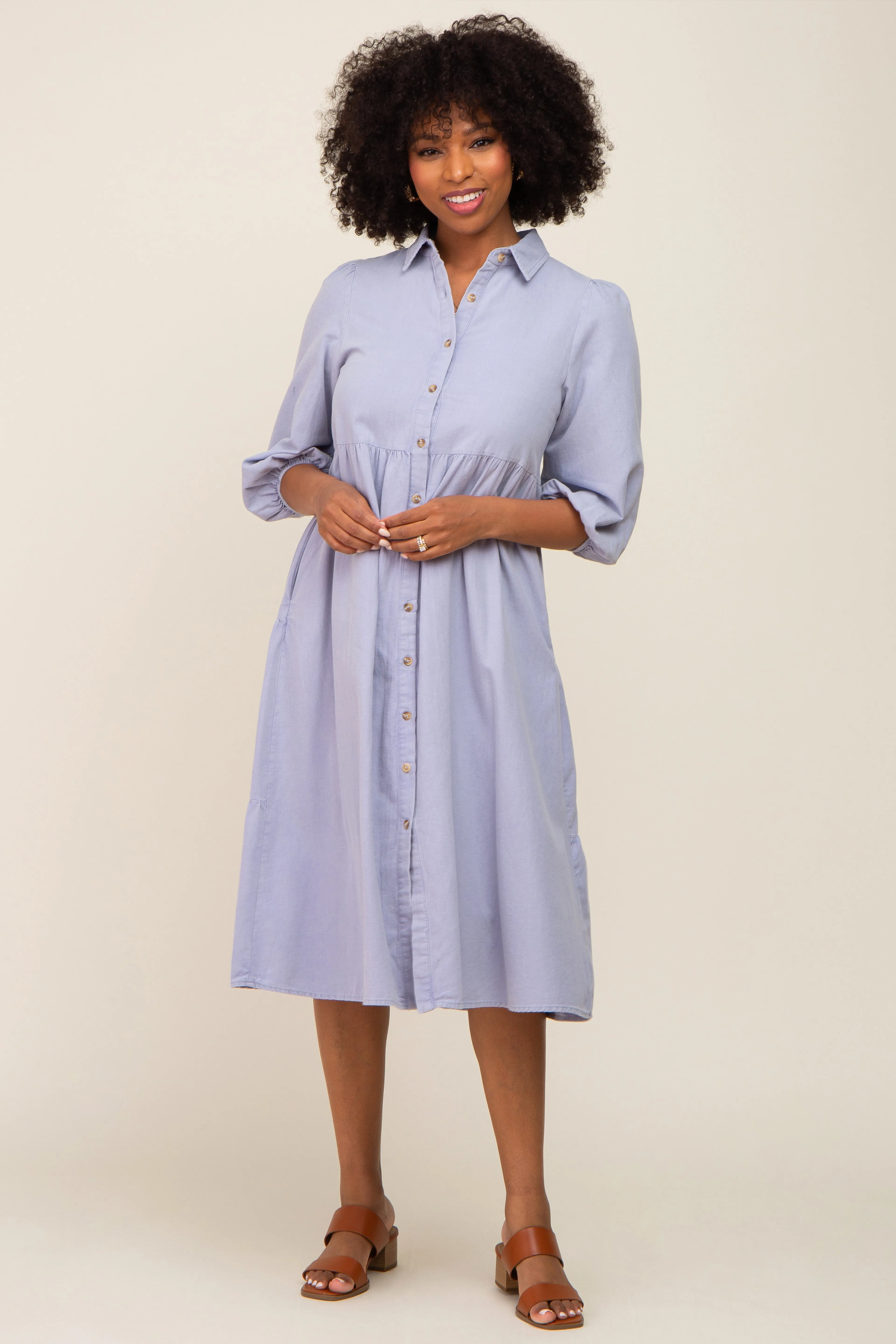 Light Blue Chambray Button Front Maternity Dress sold by Pinkblush product image thumbnail 5
