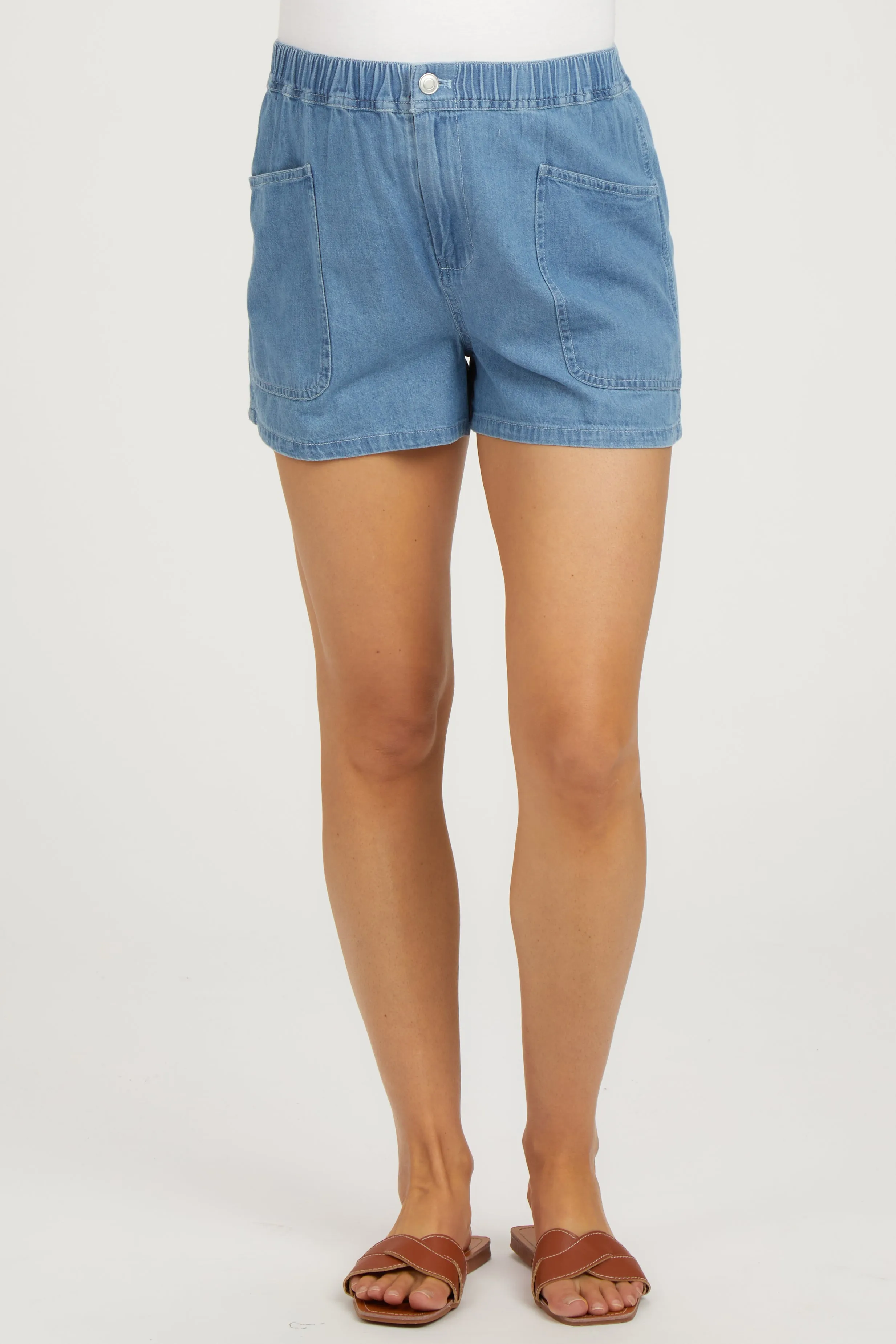 Blue Elastic Waist Maternity Denim Shorts sold by Pinkblush product image thumbnail 3