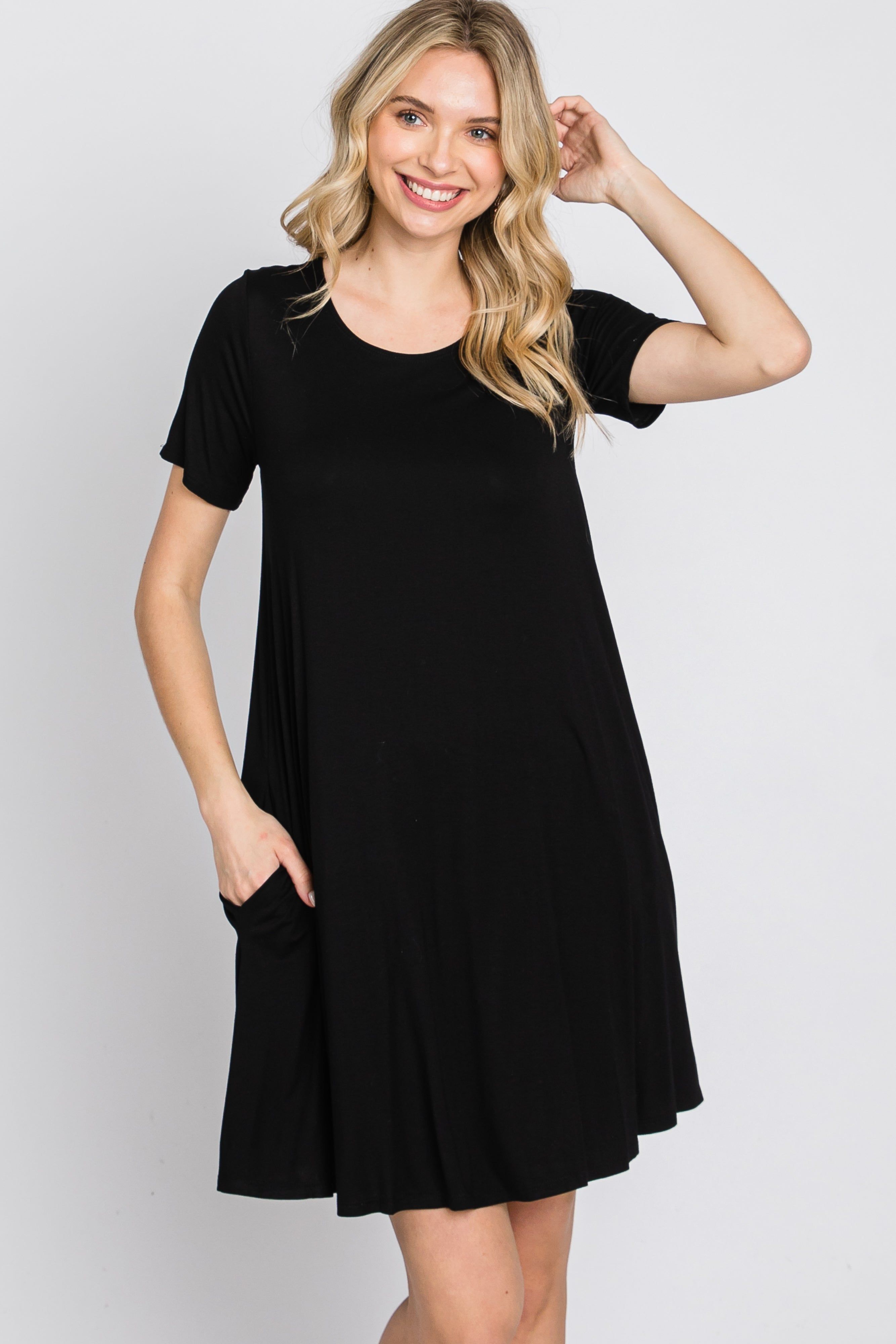 Black Basic Short Sleeve Dress sold by Pinkblush product image thumbnail 4