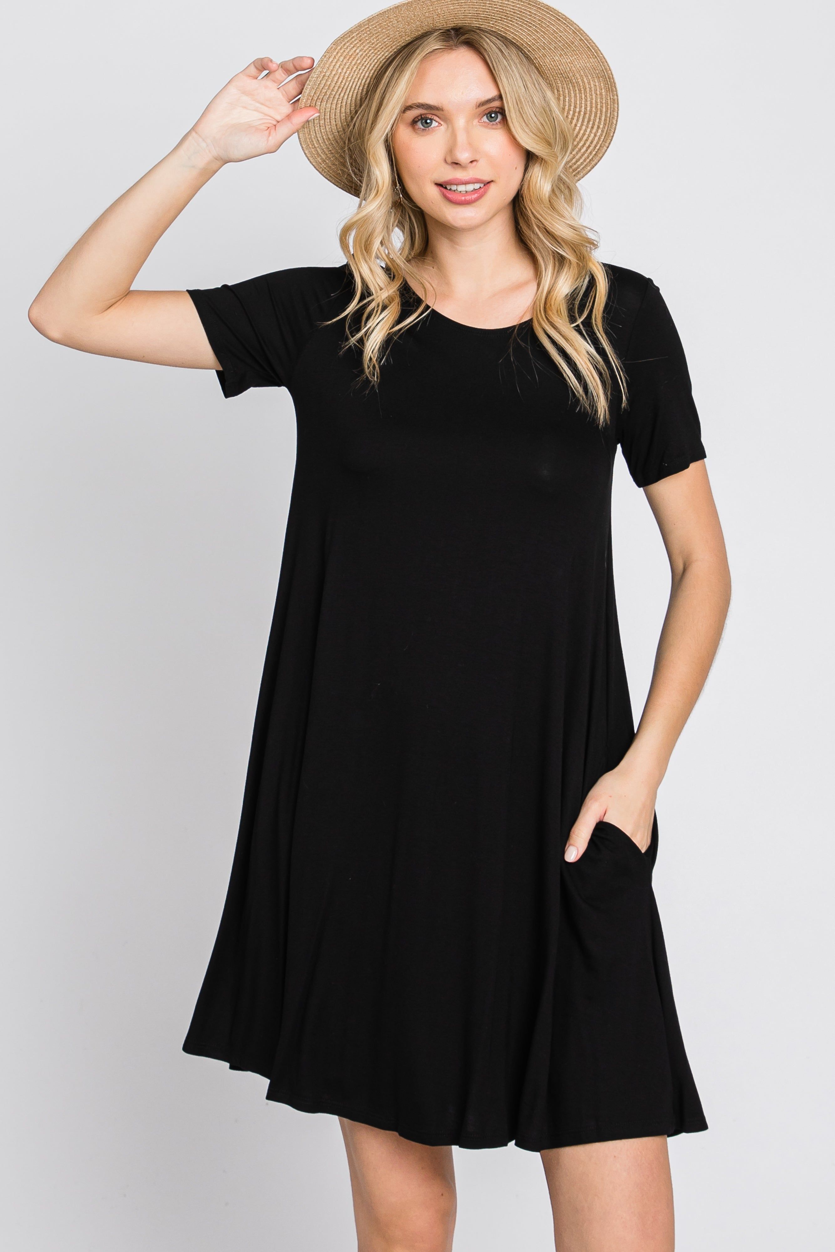 Black Basic Short Sleeve Dress sold by Pinkblush