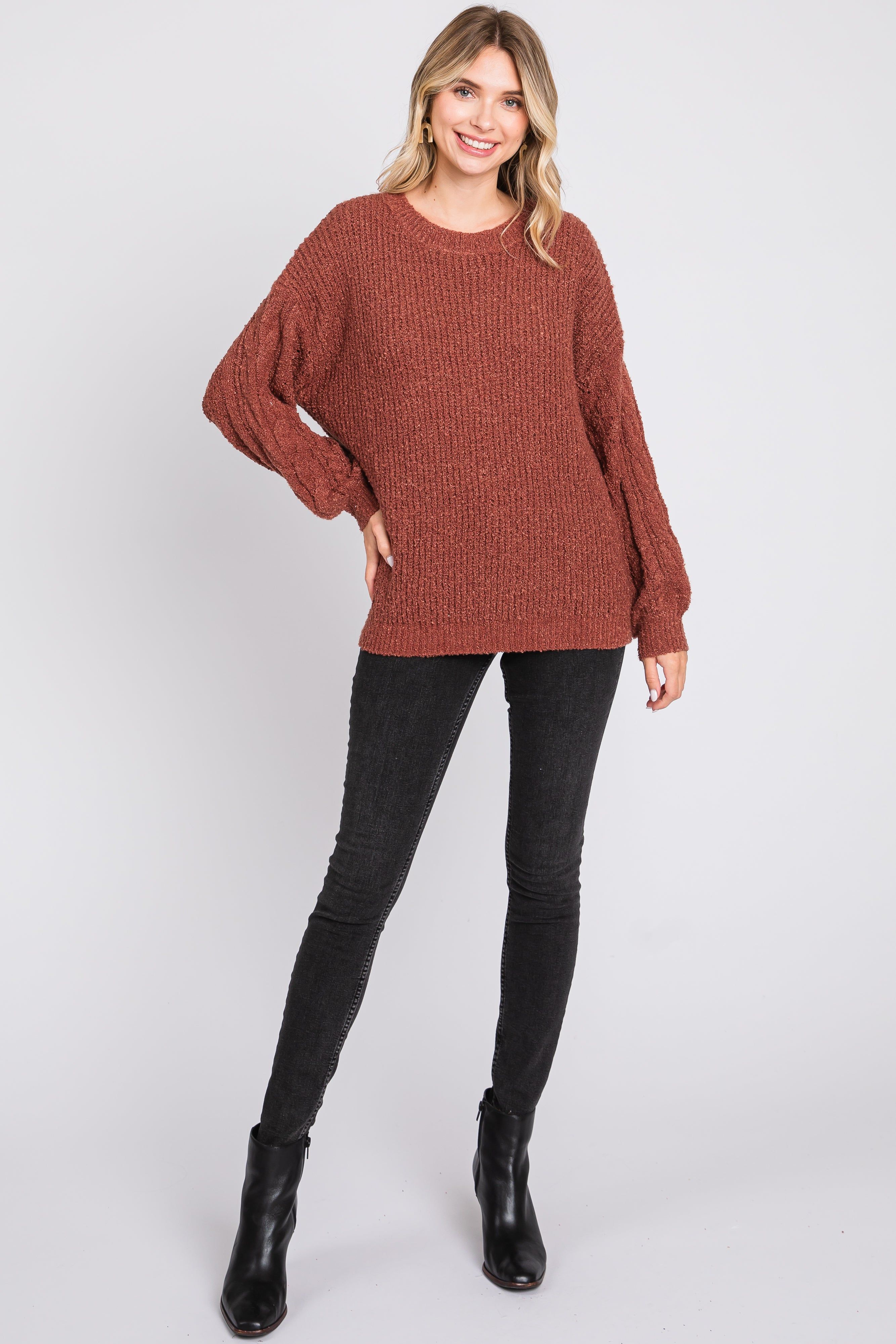 Camel Knit Puff Sleeve Sweater sold by Pinkblush product image thumbnail 5