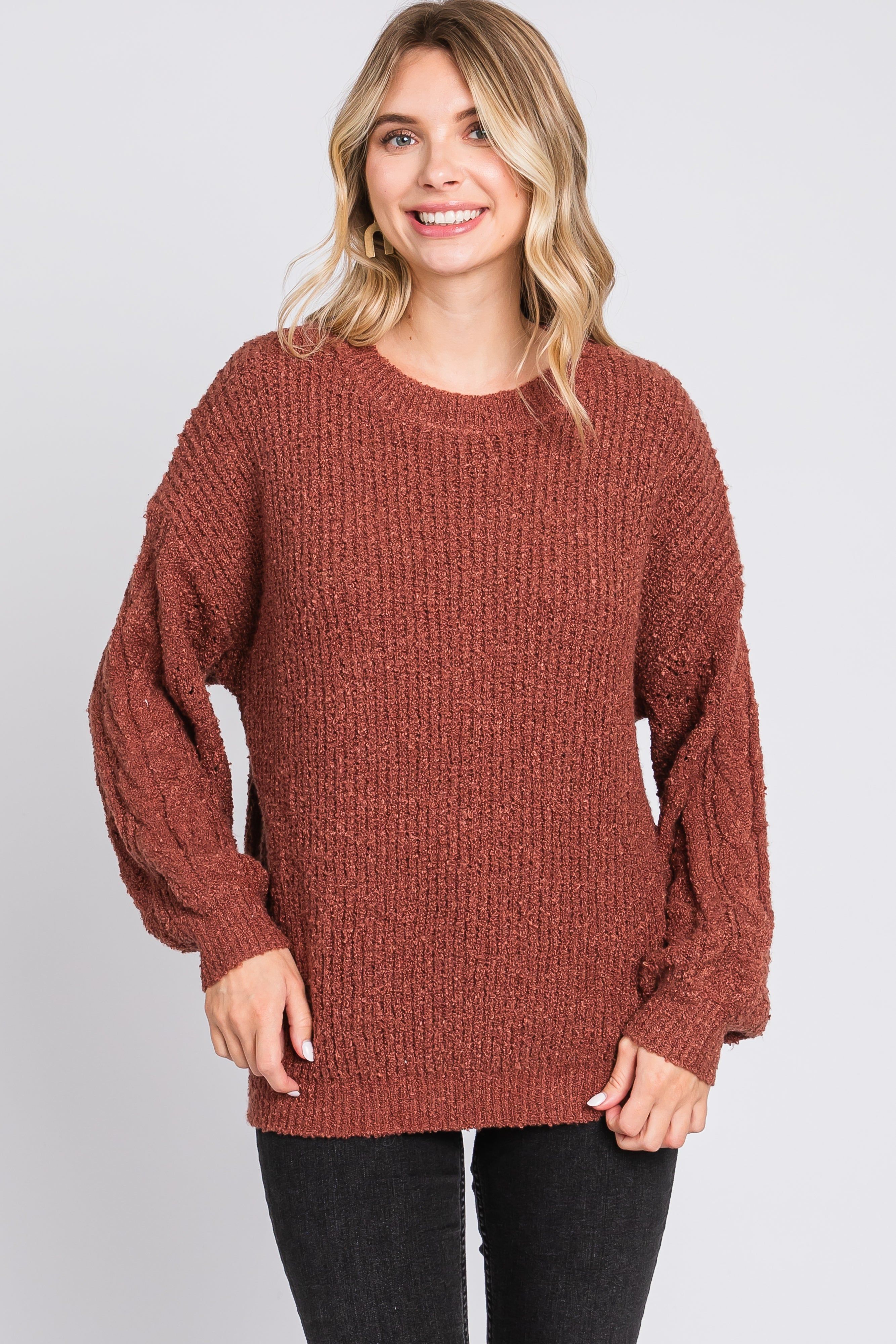 Camel Knit Puff Sleeve Sweater sold by Pinkblush product image thumbnail 2