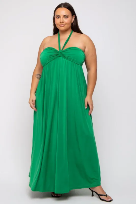 Green Front Knot Halter Plus Maxi Dress sold by Pinkblush