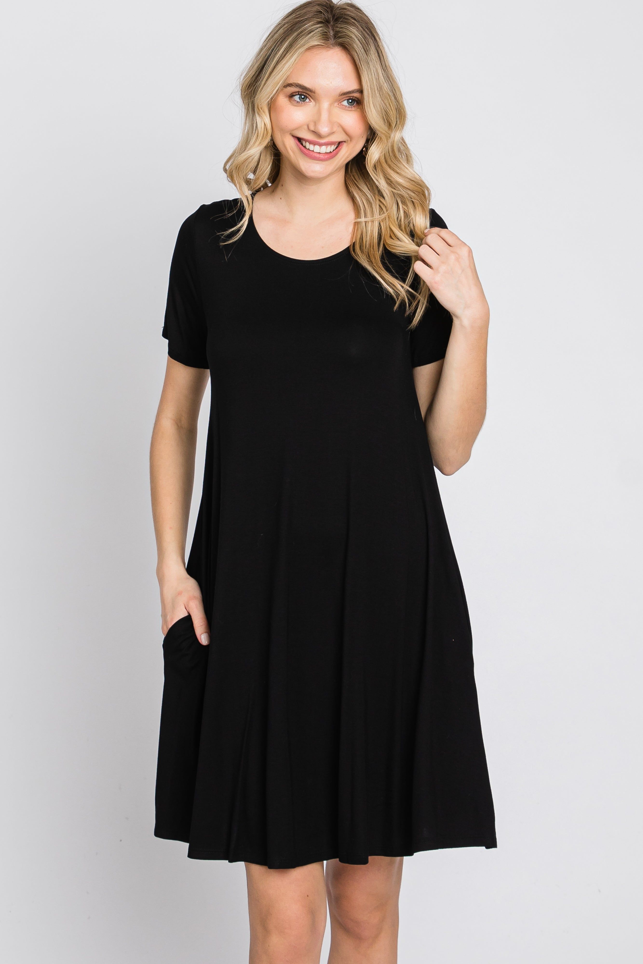 Black Basic Short Sleeve Dress sold by Pinkblush product image thumbnail 3